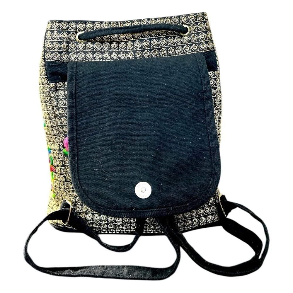 Boho Hippie Gypsy Embroidered Art to Wear Floral Cinch Sack Backpack Handbag